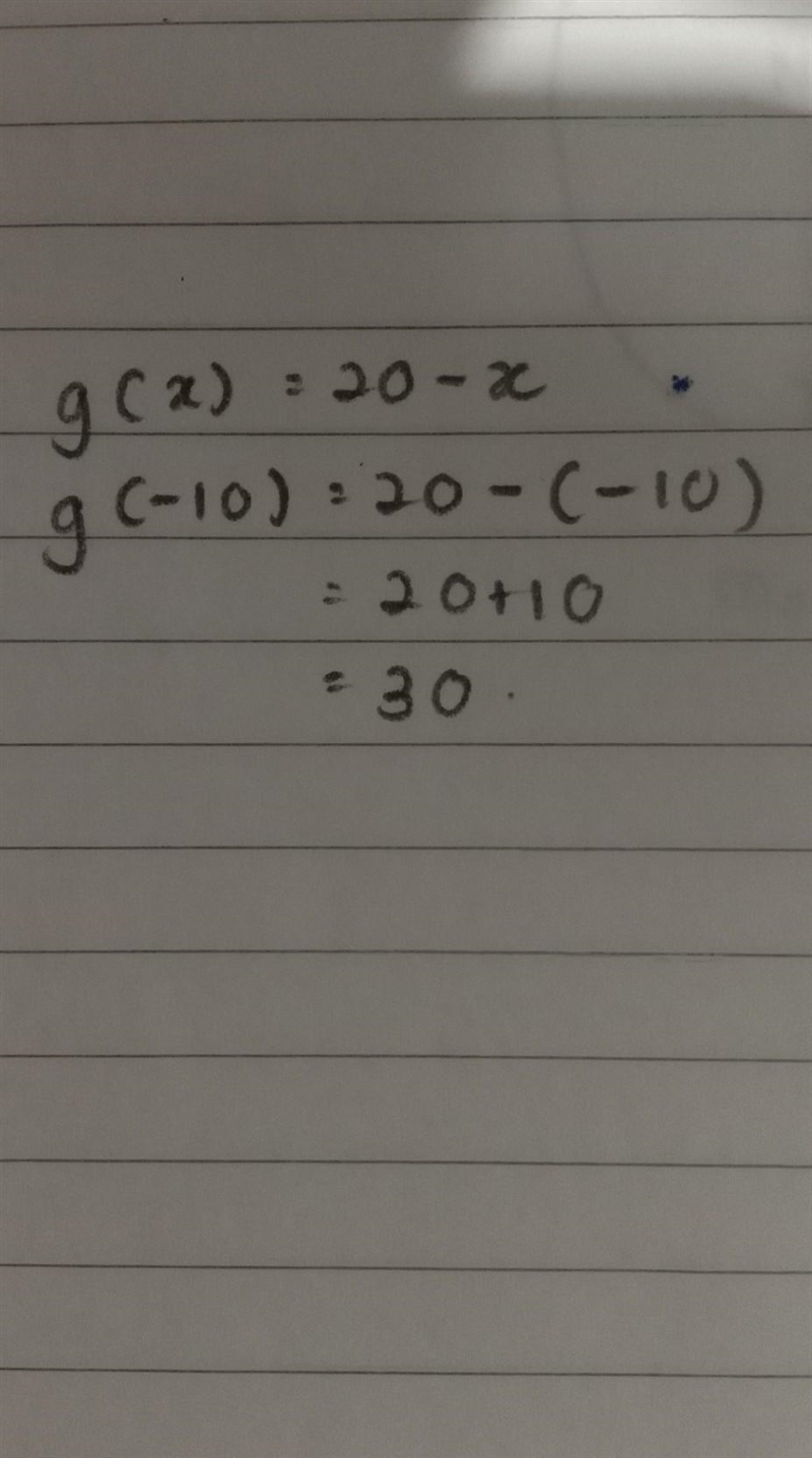 Do Now 1) Given the function g(x) = 20 - x, evaluate g(-10).-example-1