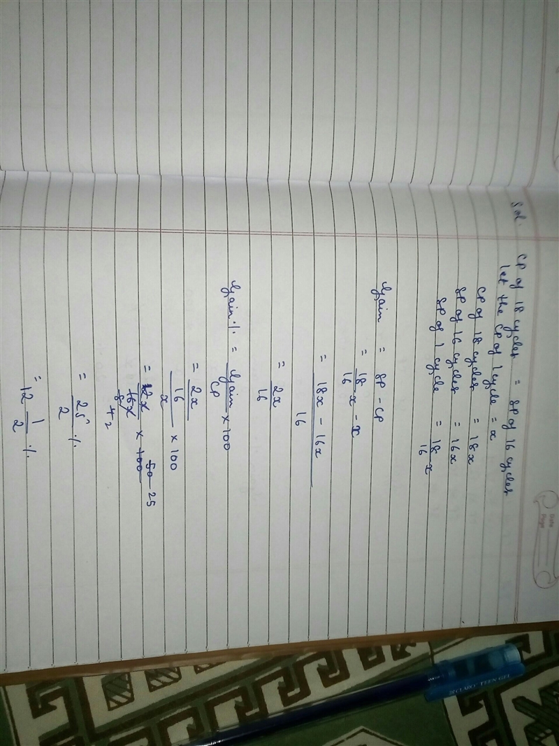 if the cost price of 18 cycles is equal to the selling price of 16 cycles, find the-example-1