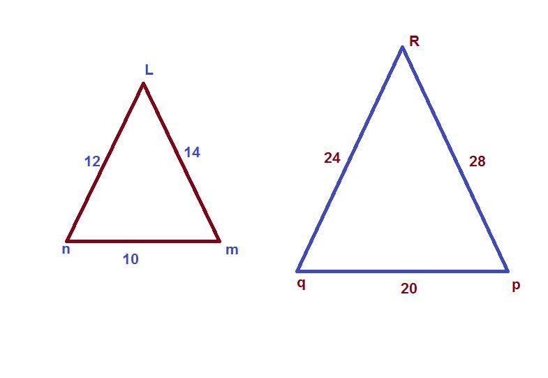 The triangles shown are similar. Which side of triangle PQR corresponds to side LN-example-1