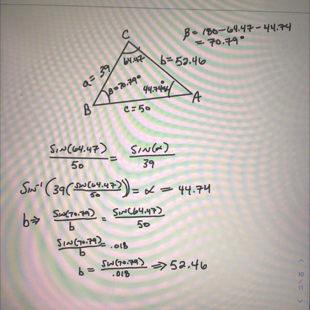 Use the law of sines to solve the triangle. If two solutions exist, find both. Found-example-1