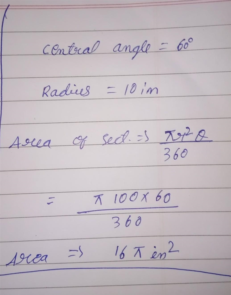 A sector of a circle has a central angle of 60°. find the area of each sector if the-example-1