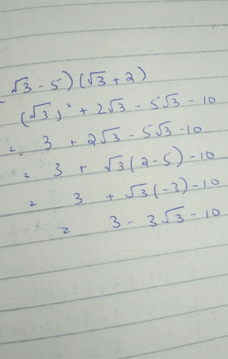 Find the product of (√3-5) and (√3+2)​-example-1