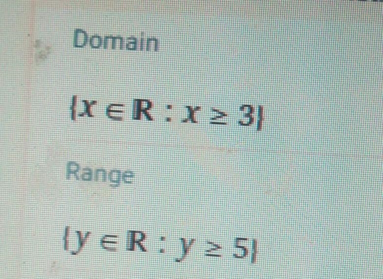 HELP QUICK whats the domain and range of g(x)=√x-3+5-example-1