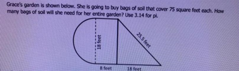 Grace’s garden is shown below. She is going to buy bags of soil that cover 75 square-example-1