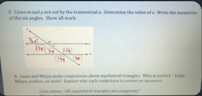 PLEASE HELP lines m and p are cut by the transversal n. determine the value of x. write-example-1