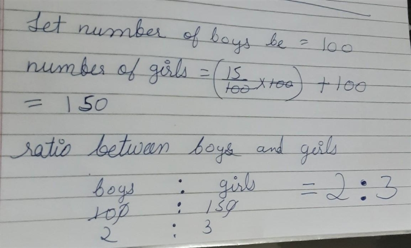 in a school the number of girls exceeds the number of boys by 15%. Find the ratio-example-1