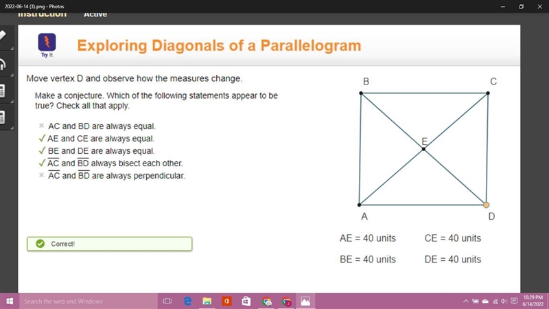 Exploring Diagonals of a Parallelogram-example-1