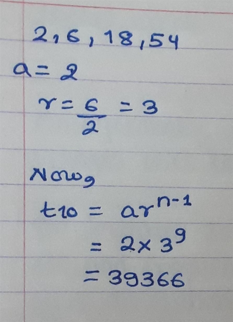 Find the 10th term of the following geometric sequence. 2, 6, 18, 54, .-example-1