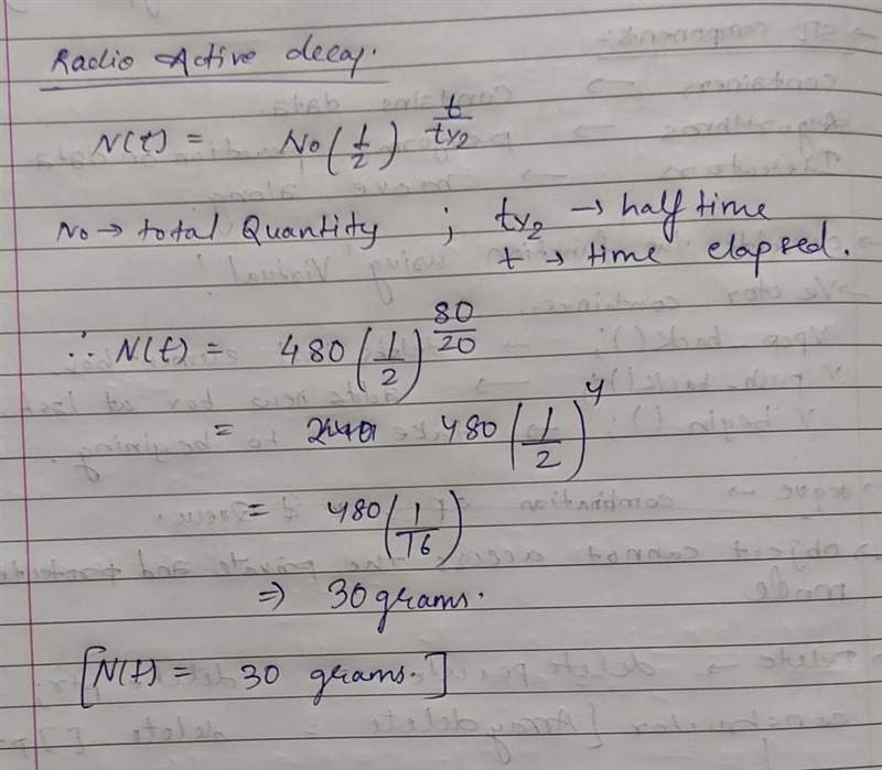 How much of a radioactive kind of bismuth will be left after 80 minutes if you start-example-1