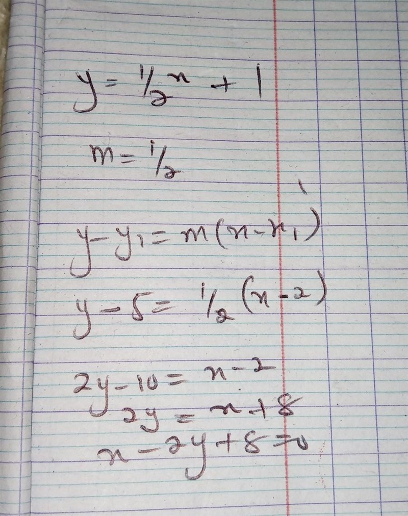 The equation of line r is y = 1/2 * x + 1 line runs parallel to line r and passes-example-1