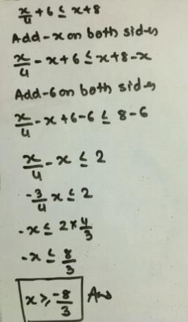 X/4 +6 ≤ x+8 inequality-example-1