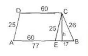 Two 1 1 sides of trapezium are bound 60 cm & 77cm outer sides are 25cm. & 26cm-example-1