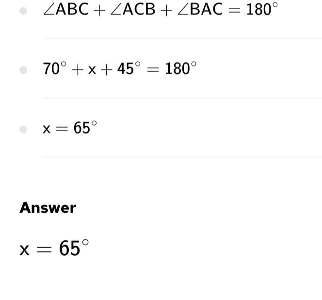 Find the value of the missing angle in the following Triangle x= _________ degrees-example-1