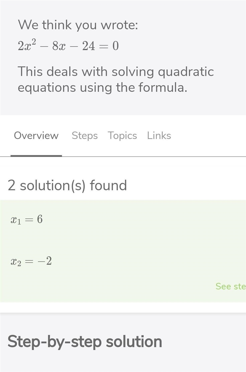 What are the solutions to the quadratic equation 2x2 - 8x-24 = 0? A. X = -2 and x-example-1