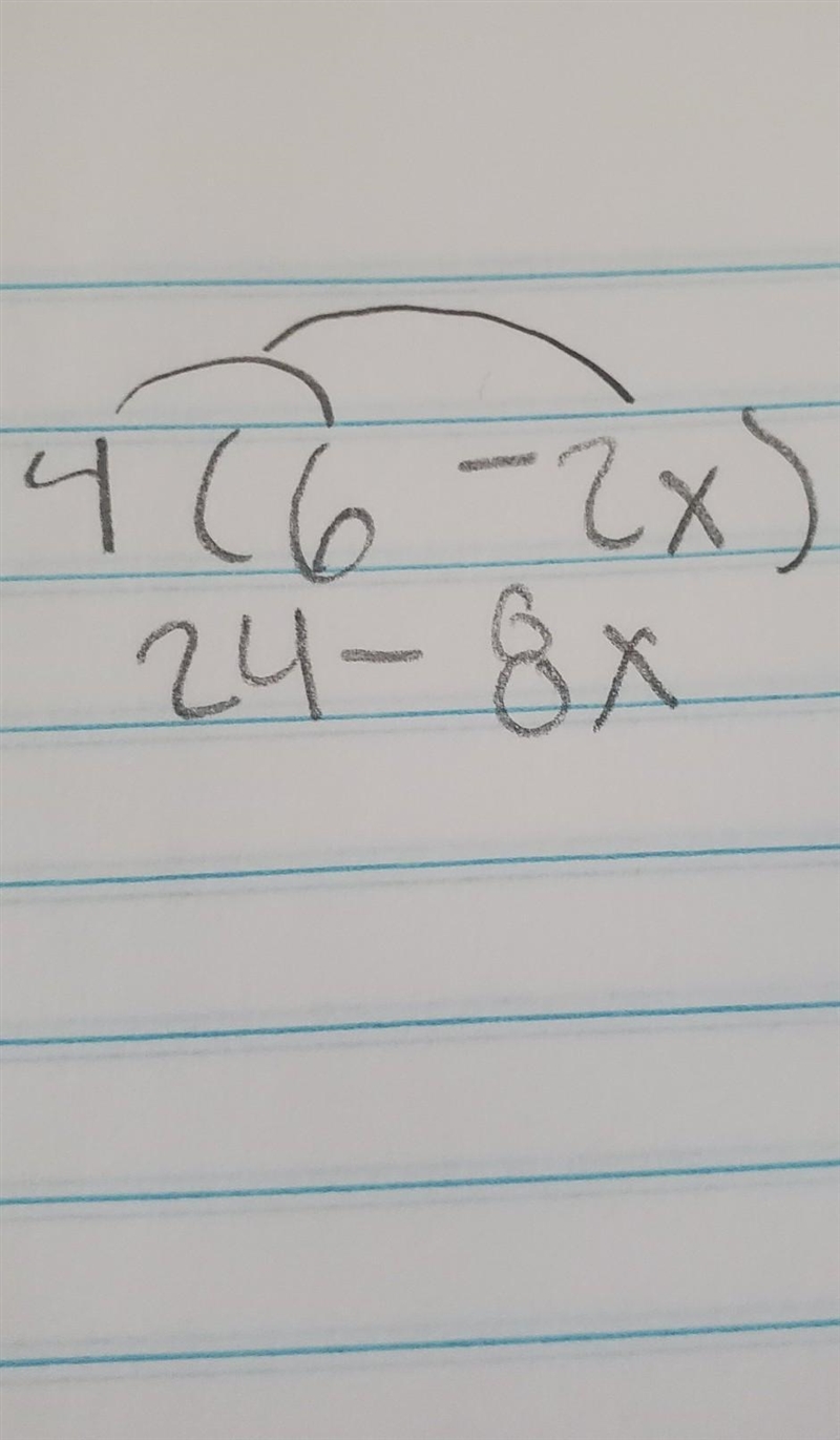 9) Which expression is equivalent to 4(6 - 2x)? A) 24 - 8x B) 24-6x C) 10-8x D) 10-6x-example-1