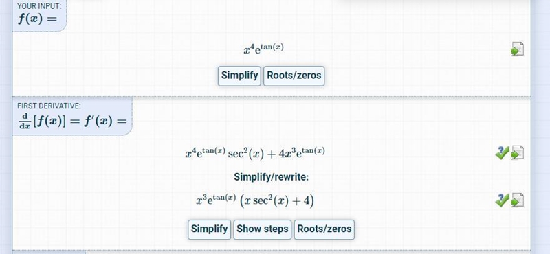 Solve the derivative of f(x)= x^4e^tanx-example-1