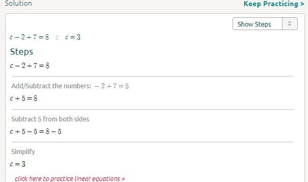 C -- -2 + 7=8 what is c in this equation-example-1