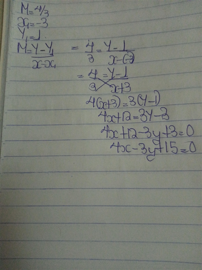 What is the equation of the line that passes through the point (-3, 1) and has a slope-example-1