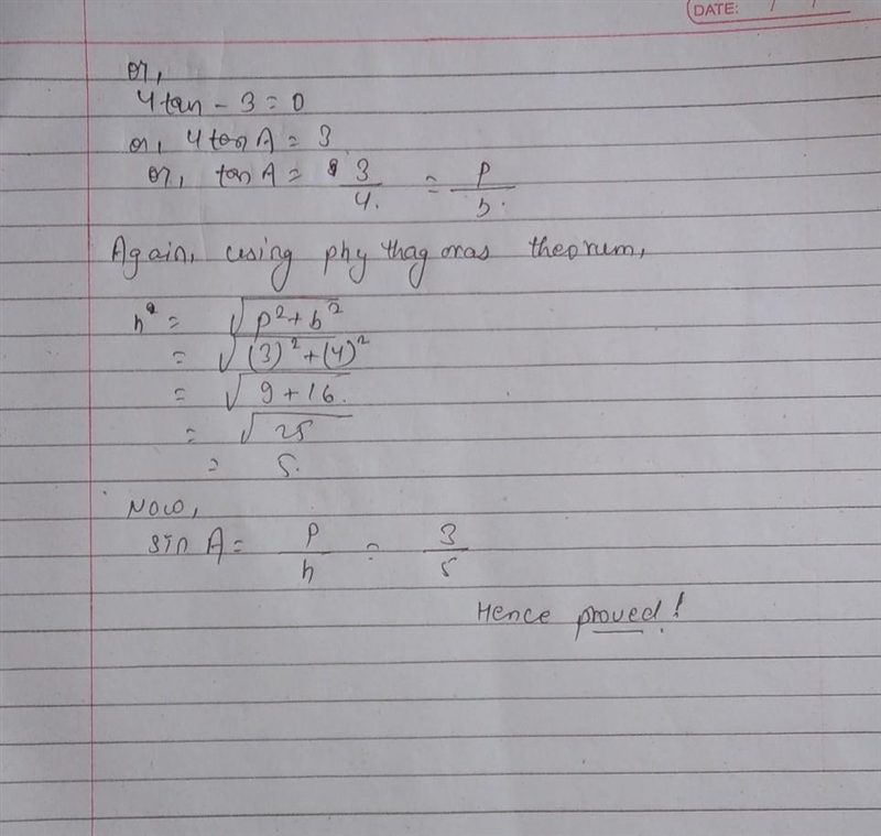 If 3 sin A + 4 cos A =5, show that sin A=3÷5​-example-2