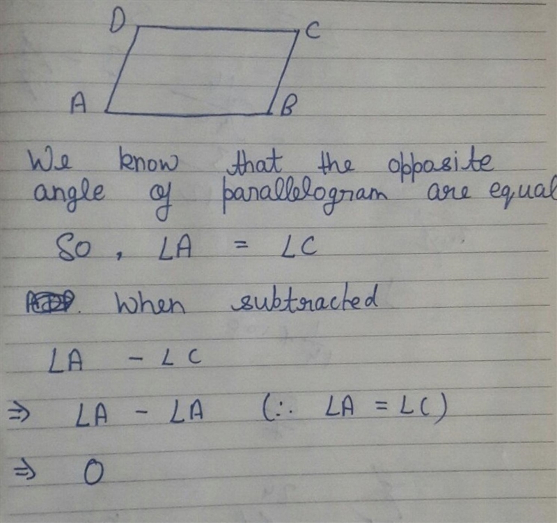 If ABCD is a parallelogram then what is the measure of < A - <C​-example-1