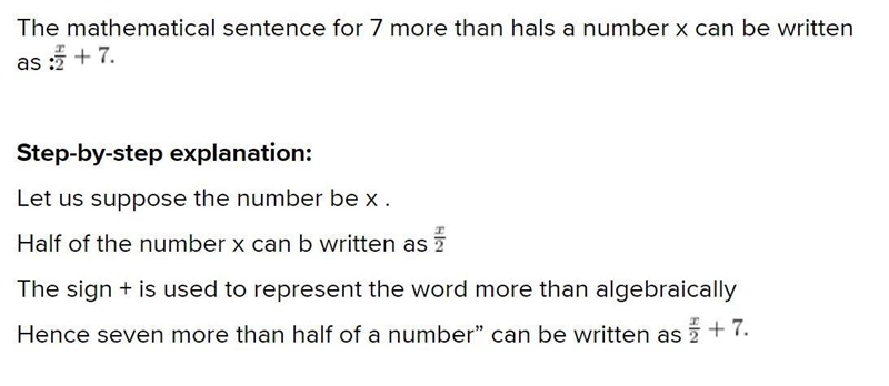 Seven more than half of a number is 12.-example-1