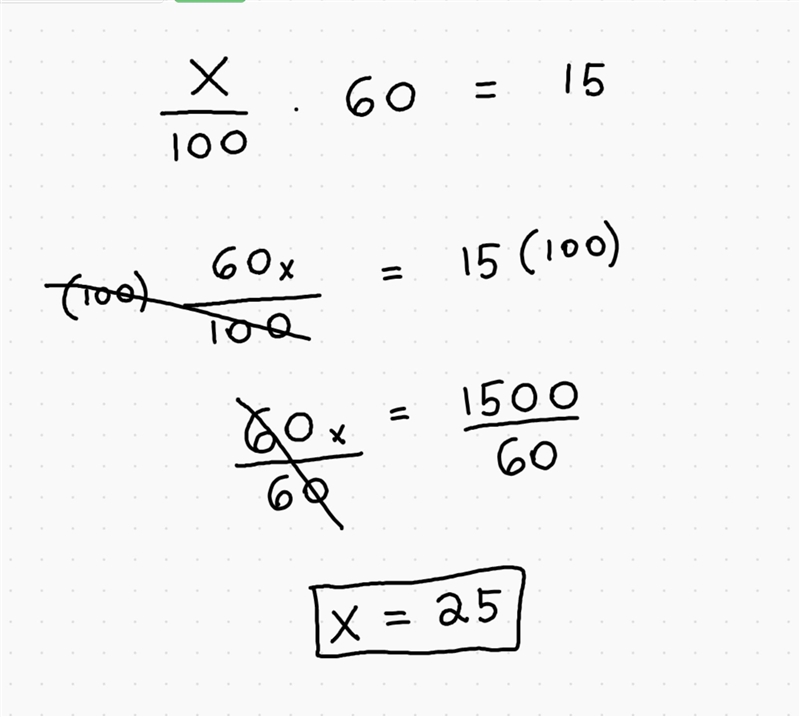 What percent of 60 is 15-example-1