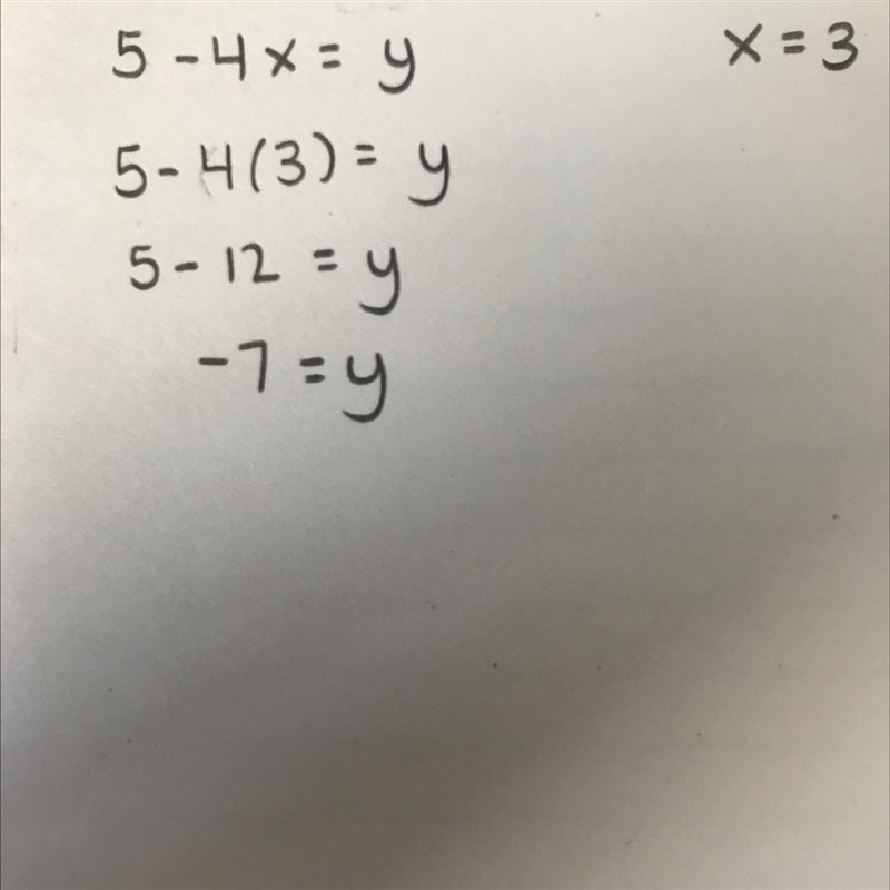 5-4x = y Given x = 3-example-1