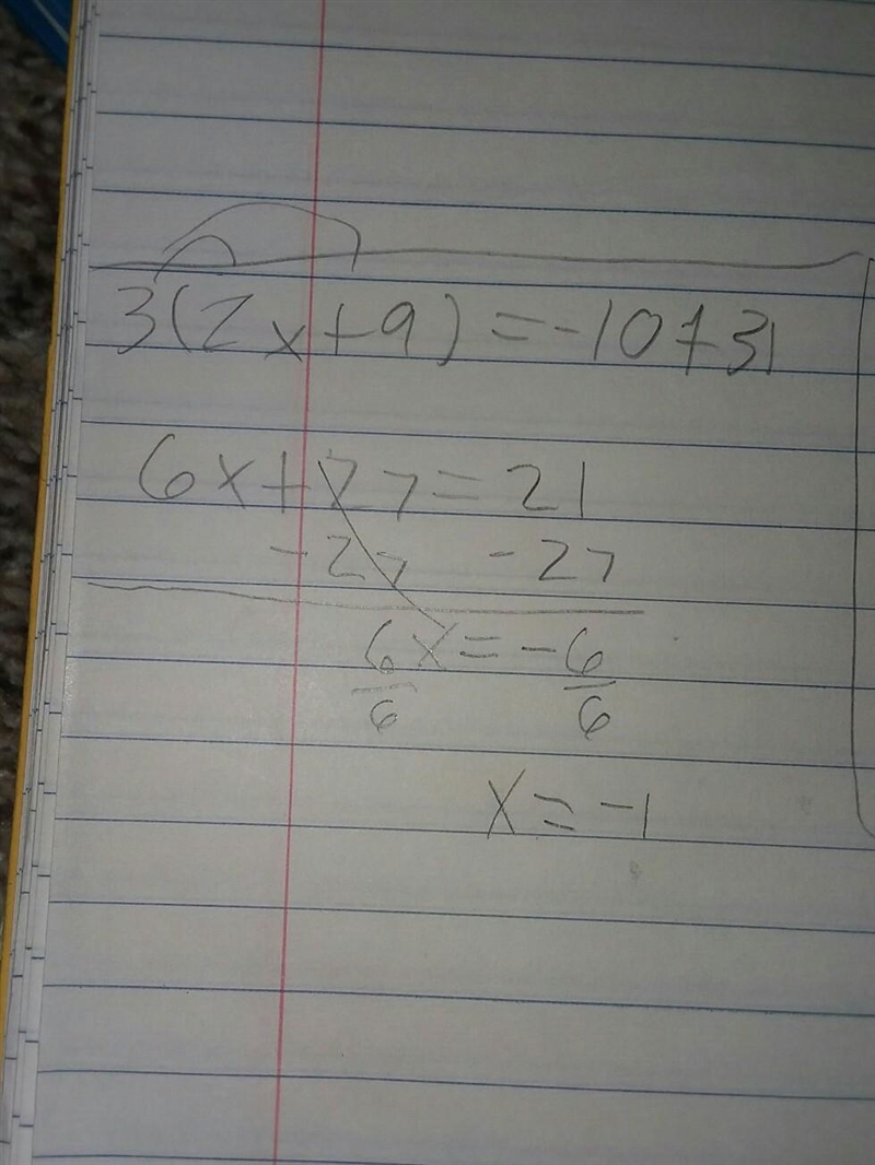 3(2x+9)= -10 + 31 x equal (simplify your answer)-example-1