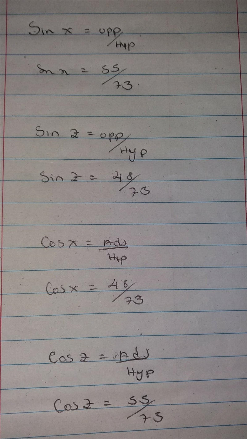 Find sin x, sin z, cos x, and cos z. Write each answer as a simplified fraction-example-1