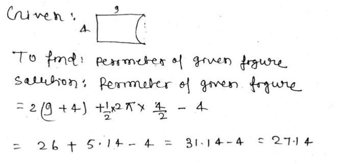 Find the Perimeter of the figure below, composed of a rectangle and a semicircle. Round-example-1