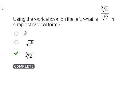 Using the work shown on the left, What is the cubed root of 4/ the square root of-example-1