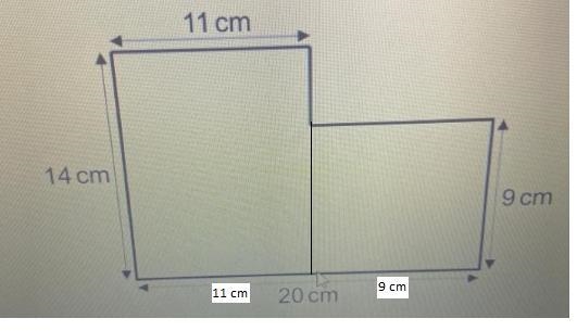 Find the area of the shape below. 11 cm 14 cm 9 cm 20 cm-example-1