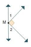 A right angle intersects a line at point M. A right angle intersects a vertical line-example-1