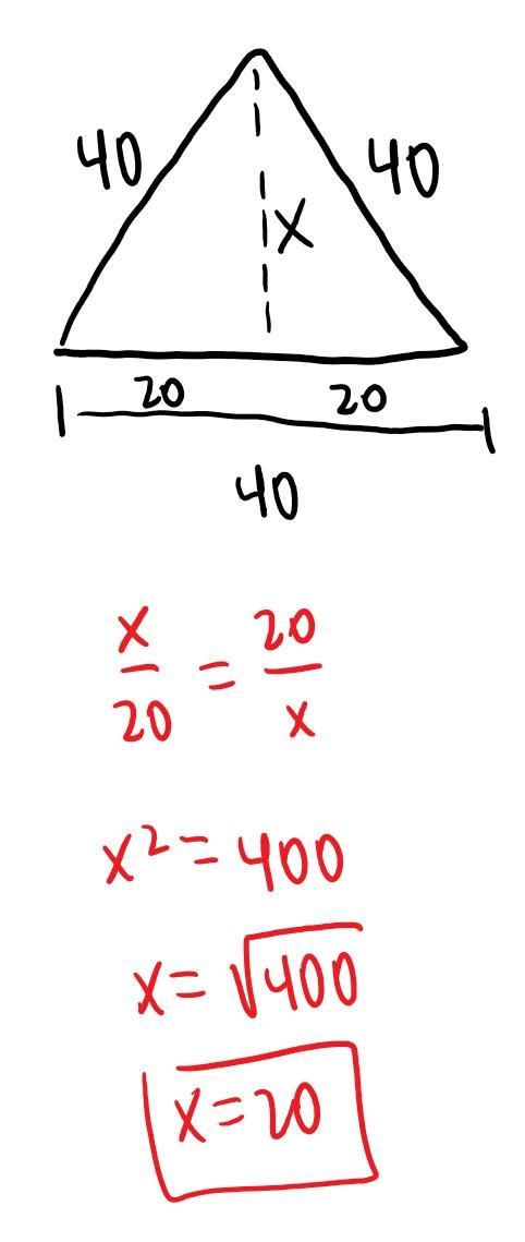 What is the altitude of an equilateral triangle that has sides of length 40 cm?-example-1