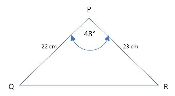 PQR is a triangle. PR= 23cm, PQ= 22cm and angle QPR= 48 degrees. Calculate length-example-1