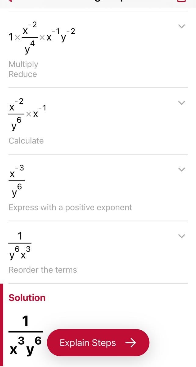 〖x/y^(-1) )〗^0 〖(x^(-1)/y^2 )〗^2 〖(xy^2)〗^(-1) Exponent solving-example-1