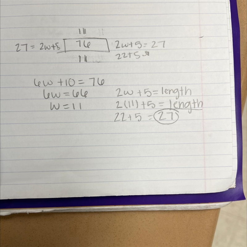 HELP I NEED HELP ASAP The length of a rectangle is 5 more than twice the width. The-example-1