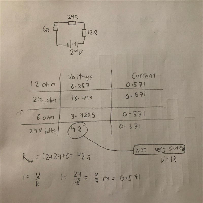 D. How much current is passing through each resistor? e. Calculate the voltage drop-example-1