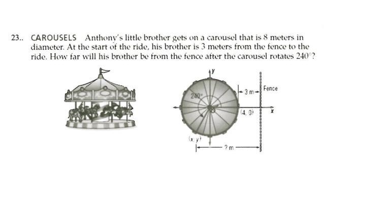 Anthony's little brother gets on a carousel that is 8 meters in diameter. At the start-example-2