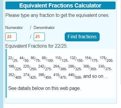 What is 22/25 as a equivalent fraction out of 100​-example-1