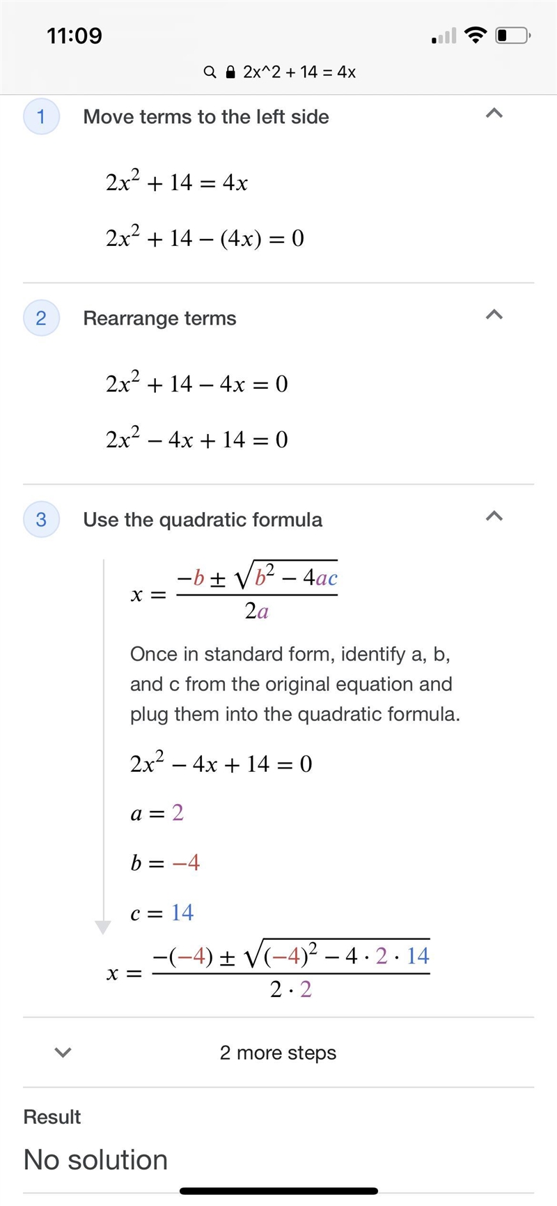 Solve by completing the square 2x^2 + 14 = 4x-example-1