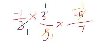 Find the product. (−1/3) x (3/5) x (-5/7)-example-1