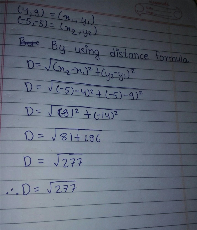 Find the distance between n (4,9)and m (-5,-5)?-example-1