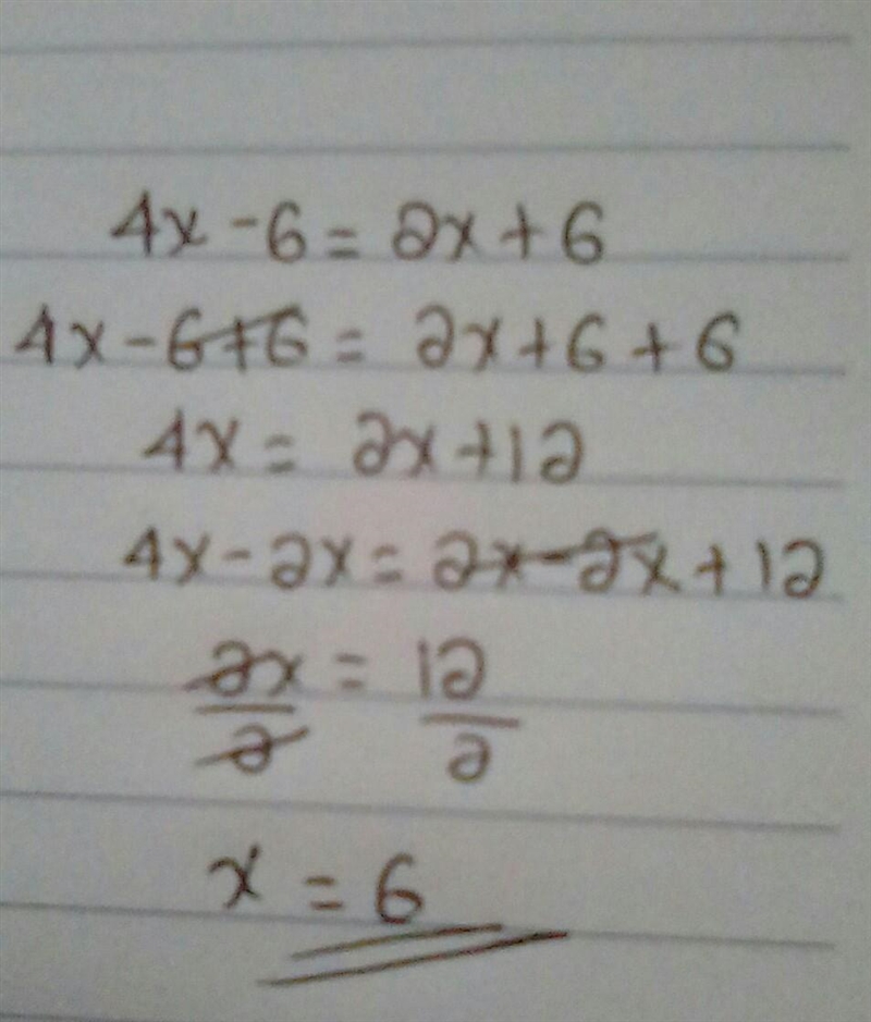 4x-6 = 2x+6 find the value of x-example-1