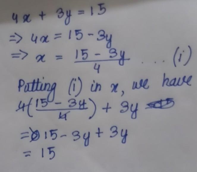 Can someone explain to me How 4x+3y=15 ? How did we get the 15?-example-1