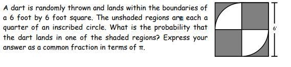 Q3 A dart is randomly thrown and lands within the boundaries of a 6 foot by 6 foot-example-1