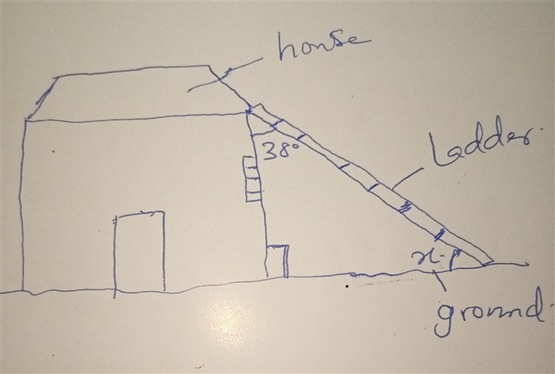 A ladder is leaning against a house at an angle of 38,What is the measure of the angel-example-1