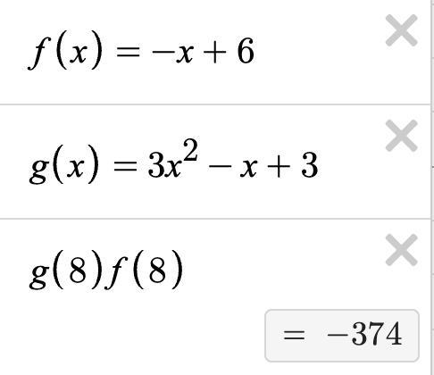 If F(x)=-x+6 and g(x)=3x^2-x+3 find the value of (g•f)(8)-example-1