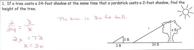 If a tree casts out a 24 foot shadow at the same time that a yard stick casts a 2 foot-example-1