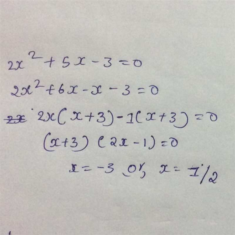 12 Solve using the Quadratic Formula for 2x2 + 5x – 3 = 0 x = -5, 7 b. X = -12,2 X-example-1